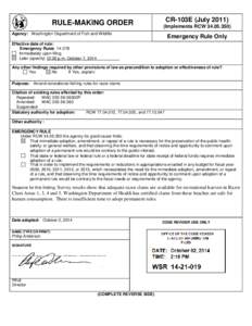 RULE-MAKING ORDER  CR-103E (July[removed]Implements RCW[removed]Agency: Washington Department of Fish and Wildlife