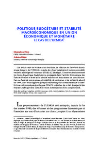 POLITIQUE BUDGÉTAIRE ET STABILITÉ MACROÉCONOMIQUE EN UNION ÉCONOMIQUE ET MONÉTAIRE LE CAS DE L’UEMOA1  Mamadou Diop