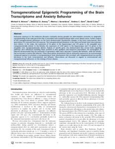 Transgenerational Epigenetic Programming of the Brain Transcriptome and Anxiety Behavior Michael K. Skinner1*, Matthew D. Anway1¤, Marina I. Savenkova1, Andrea C. Gore2, David Crews3 1 Center for Reproductive Biology, S