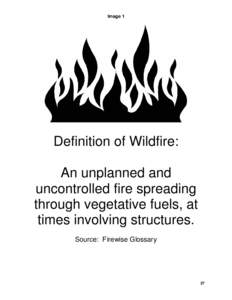 Image 1  Definition of Wildfire: An unplanned and uncontrolled fire spreading through vegetative fuels, at