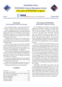 Newsletter of the INTEGRAL Science Operations Centre Five years of INTEGRAL in space! No 18  October 2007