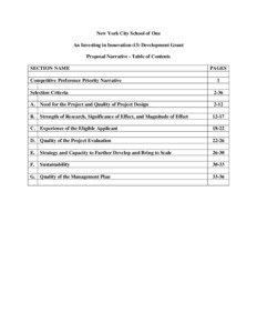 New York City School of One An Investing in Innovation (i3) Development Grant Proposal Narrative - Table of Contents