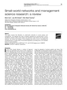 European Management Review[removed], 77–91  & 2007 EURAM Palgrave Macmillan Ltd. All rights reserved[removed] $30.00 palgrave-journals.com/emr  Small-world networks and management