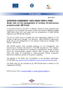 Press releaseEUROPEAN COMMISSION TAIEX-REGIO PEER-2-PEER: Study visit on the management of railway infrastructure projects under ESI Funds