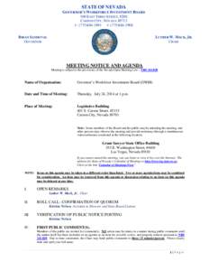 STATE OF NEVADA GOVERNOR’S WORKFORCE INVESTMENT BOARD 500 EAST THIRD STREET, #200 CARSON CITY, NEVADA[removed]T: ([removed]F: ([removed]