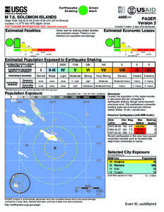 Green Alert Earthquake Shaking M 7.6, SOLOMON ISLANDS