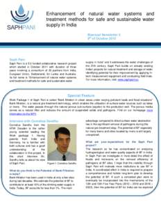 Enhancement of natural water systems and treatment methods for safe and sustainable water supply in India Biannual Newsletter 2 9th of October 2012