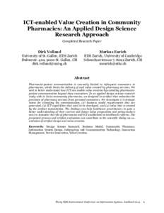 ICT-enabled Value Creation in Community Pharmacies: An Applied Design Science Research Approach Completed Research Paper  Dirk Volland