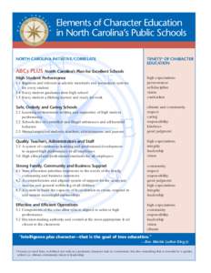 Elements of Character Education in North Carolina’s Public Schools NORTH CAROLINA INITIATIVE/CORRELATE ABCs PLUS
