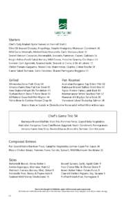 Starters Chef’s Daily Market Oyster Served on the Half Shell 3 Olive Oil Braised Octopus, Fingerlings, Tequila Vinaigrette, Moroccan Condiment 16 Wild Game Meatballs, Melted Gioia Mozzarella, Garlic Marinara, Basil 15 