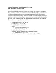 Housing Commission – Information Item[removed]Wilson Blvd. Site Plan #429 Monday Properties Services, LLC proposes redeveloping this 2.1-acre (91,614 square feet) site with two mixed-use structures: a commercial 