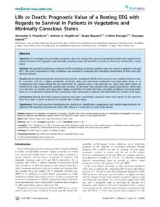 Life or Death: Prognostic Value of a Resting EEG with Regards to Survival in Patients in Vegetative and Minimally Conscious States Alexander A. Fingelkurts1*, Andrew A. Fingelkurts1, Sergio Bagnato2,3, Cristina Boccagni2