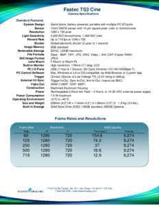 Fastec TS3 Cine Camera Specifications Standard Features System Design Sensor