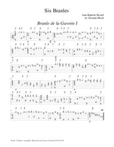 Six Branles Jean-Baptiste Besard ed. Suzanne Bloch Branle de la Gavotte I +