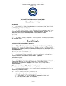 Australian Warbirds Association – Code of Conduct Version – 1.0 Australian Warbirds Association Limited (AWAL) Code of Conduct and Ethics Introduction