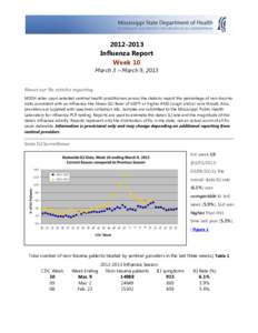 [removed]Influenza Report Week 10 March 3 – March 9, 2013 About our flu activity reporting MSDH relies upon selected sentinel health practitioners across the state to report the percentage of non-trauma