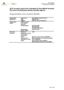 Date submitted: Unique report number: 0fxjqqkwjm Report User: Felicity Fletcherpublic report form submitted by ExxonMobil Australia Pty Ltd to the Workplace Gender Equality Agency