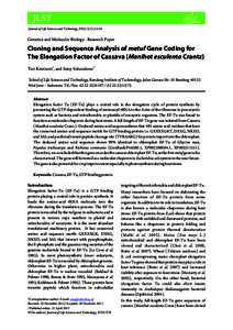 Molecular biology / Gene expression / Elongation factor / Arabidopsis thaliana / EF-Tu / Cassava / Translation / Transfer RNA / TUFM / Biology / Protein biosynthesis / Biochemistry