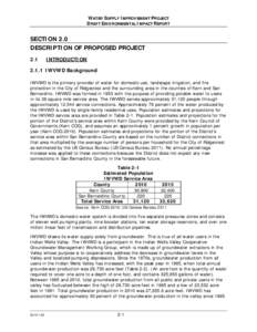 WATER SUPPLY IMPROVEMENT PROJECT DRAFT ENVIRONMENTAL IMPACT REPORT SECTION 2.0 DESCRIPTION OF PROPOSED PROJECT 2.1