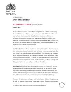 Madama Butterfly / Cheryl Barker / Richard Cassilly / Opera / Ana María Martínez / Year of birth missing