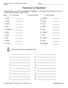 Haymow to Headrest - a dictionary skills worksheet