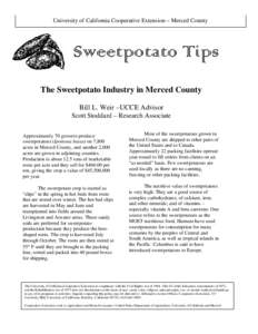 University of California Cooperative Extension – Merced County  Sweetpotato Tips The Sweetpotato Industry in Merced County Bill L. Weir –UCCE Advisor Scott Stoddard – Research Associate