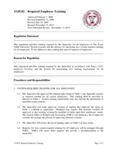 Required Employee Training Approved February 1, 2008 Revised September 11, 2008 Revised June 24, 2009