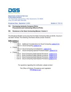 Department of General Services Procurement Division 707 Third Street, Second Floor, West Sacramento, CA[removed][removed]5529 Broadcast Date: September 5, 2014