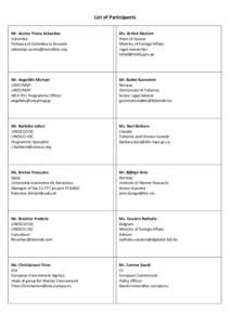 List of Participants Mr. Acosta Triana Sebastian Colombia Embassy of Colombia in Brussels [removed]