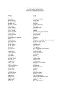   NAME	
   	
   	
   LIST	
  OF	
  ACCEPTED	
  ARTISTS	
   NEW	
  ENGLAND	
  COLLECTIVE	
  VII	
  