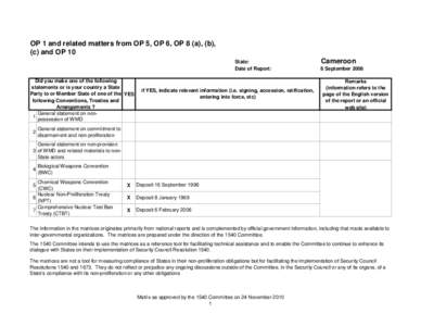 OP 1 and related matters from OP 5, OP 6, OP 8 (a), (b), (c) and OP 10 State: Date of Report: Did you make one of the following statements or is your country a State