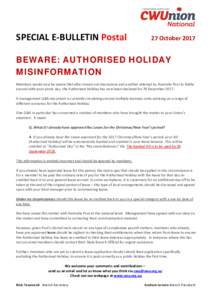 Microsoft Word - SPECIAL E-Bulletin - Postal - 27 October 2017.doc