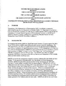 MEMORANDUM OF UNDERSTANDING BETWEEN THE U.S. DEPARTMENT OF DEFENSE AND THE U.S. FISH AND WILDLIFE SERVICE AND