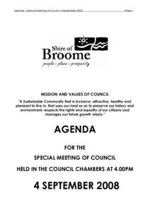 Agenda - Special Meeting of Council 4 SeptemberPage 1 MISSION AND VALUES OF COUNCIL 