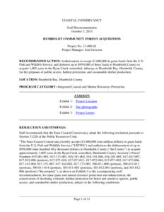 COASTAL CONSERVANCY Staff Recommendation October 3, 2013 HUMBOLDT COMMUNITY FOREST ACQUISITION Project No[removed]Project Manager: Joel Gerwein