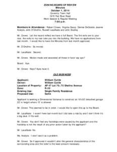 ZONING BOARD OF REVIEW Minutes October 1, 2014 Coventry Town Hall 1670 Flat River Road Work Session & Regular Meeting