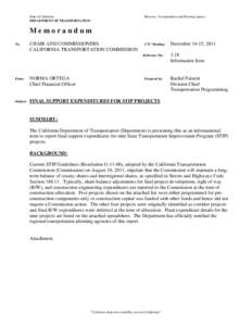 State of California DEPARTMENT OF TRANSPORTATION Business, Transportation and Housing Agency  Memorandum