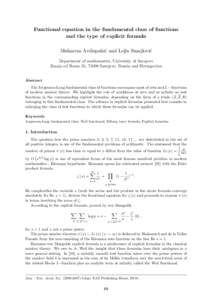 Functional equation in the fundamental class of functions and the type of explicit formula Muharem Avdispahi´c and Lejla Smajlovi´c Department of mathematics, University of Sarajevo Zmaja od Bosne 35, 71000 Sarajevo, B