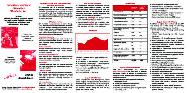 Canadian Paraplegic Association (Manitoba) Inc. Mission: To assist persons with spinal cord injuries and other physical disabilities to achieve