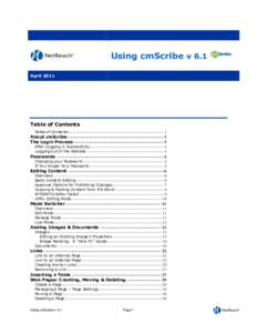 Using cmScribe v 6.1 April 2011 Table of Contents Table of Contents --------------------------------------------------------------------------- 1