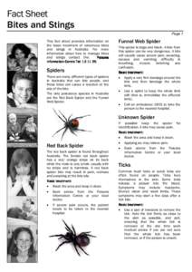 Fact Sheet Bites and Stings Page 1 This fact sheet provides information on the basic treatment of venomous bites and stings in Australia. For more