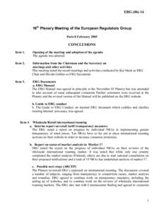 16th plenary meeting of the European Regulators Group