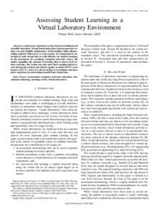 216  IEEE TRANSACTIONS ON EDUCATION, VOL. 53, NO. 2, MAY 2010 Assessing Student Learning in a Virtual Laboratory Environment