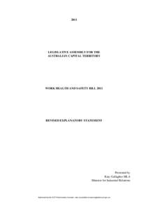 2011  LEGISLATIVE ASSEMBLY FOR THE AUSTRALIAN CAPITAL TERRITORY  WORK HEALTH AND SAFETY BILL 2011