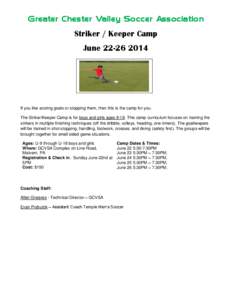 Greater Chester Valley Soccer Association Striker / Keeper Camp June[removed]