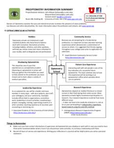 1   PREOPTOMETRY INFORMATION SUMMARY  Preprofessional Advisors: John Nilsson ([removed])  Mayumi Kasai ([removed])   General email: ([removed]) 