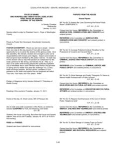 LEGISLATIVE RECORD - SENATE, WEDNESDAY, JANUARY 12, 2011  STATE OF MAINE ONE HUNDRED AND TWENTY-FIFTH LEGISLATURE FIRST REGULAR SESSION JOURNAL OF THE SENATE