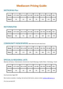 Mediacom Pricing Guide METROPAK-Plus Words UP TO 300