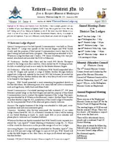 Letters from District No. 10  Page 1 Free & Accepted Masons of Washington Published by: Whatcom