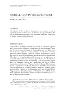 Developing World Bioethics ISSNprint); online) Volume 5 NumberMODULE TWO: INFORMED CONSENT PAMELA ANDANDA